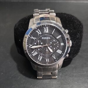 Fossil Men's Black and Silver Chronograph Watch
